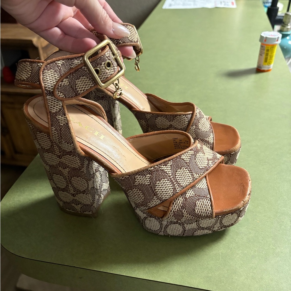 Coach Brown Signature Canvas Platform Heels - Picture 2 of 5